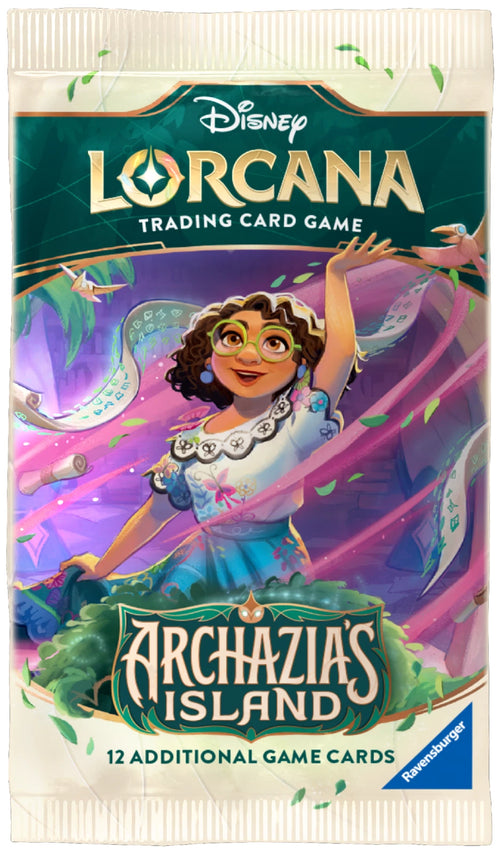 Disney Lorcana trading card game pack featuring a character from 'Archazzia's Island'.