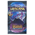 A single pack of Disney Lorcana Trading Card Game cards, titled 'Ursula's Return', featuring an illustration of Ursula with her trident against a dark purple and blue background. The Ravensburger brand logo is visible in the bottom right corner.